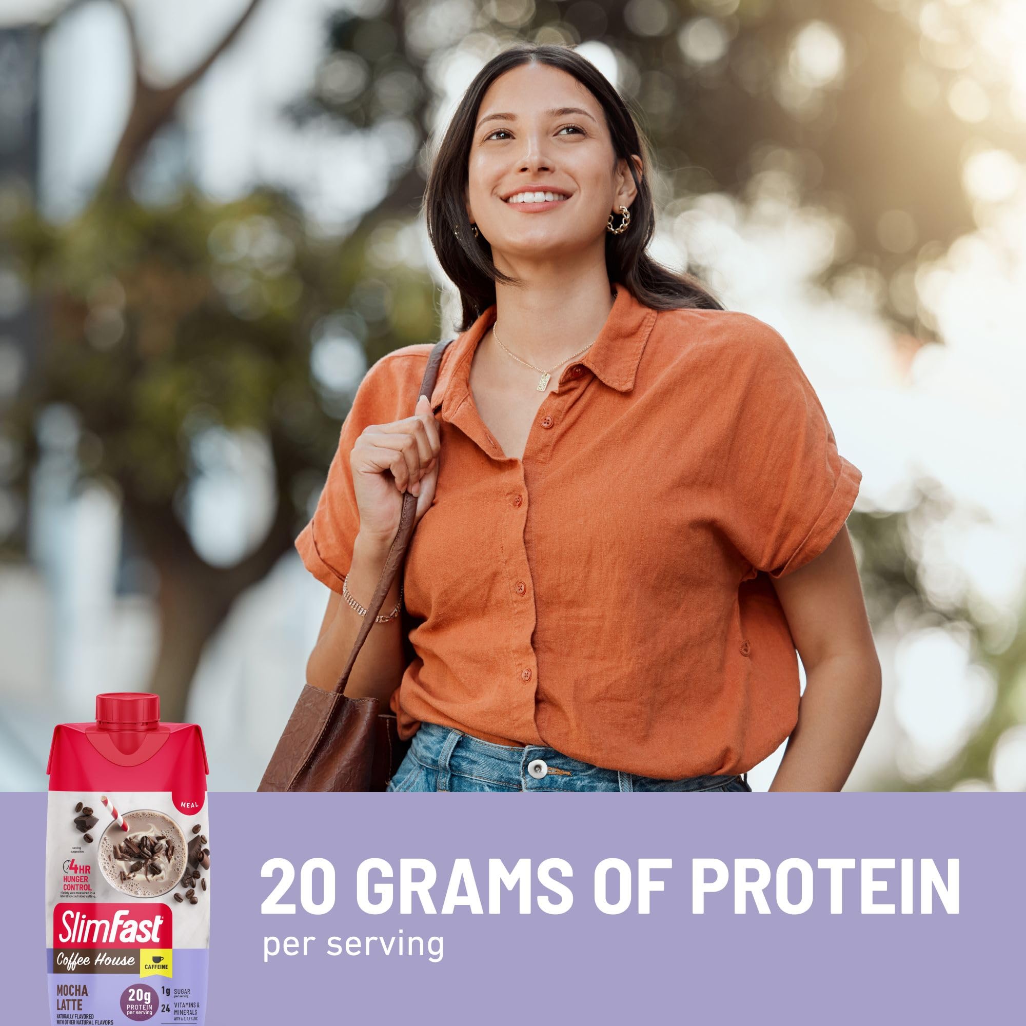 Nutrition label close-up on SlimFast shake showing 24 vitamins and minerals