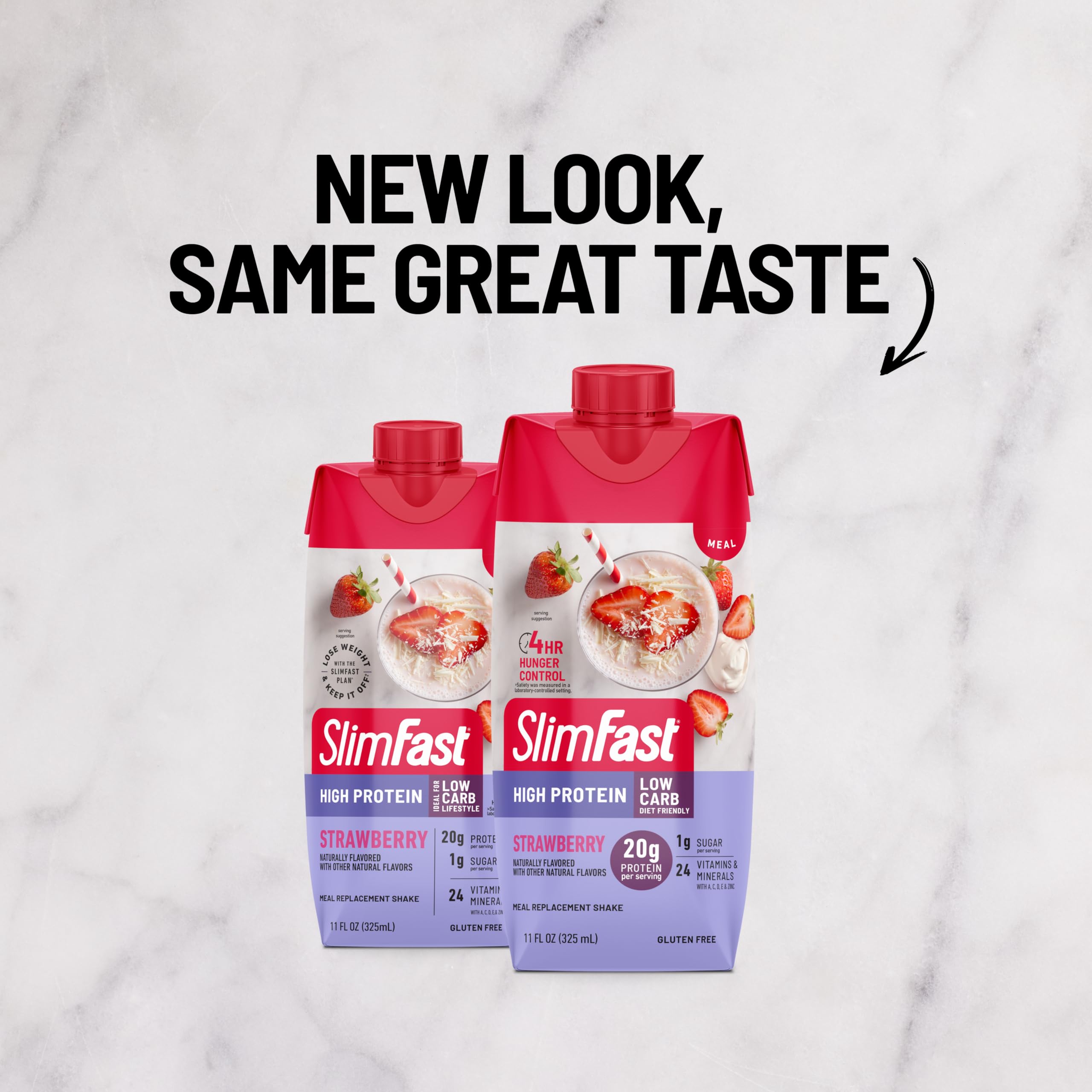 Pouring SlimFast strawberry shake into a glass highlights creamy texture