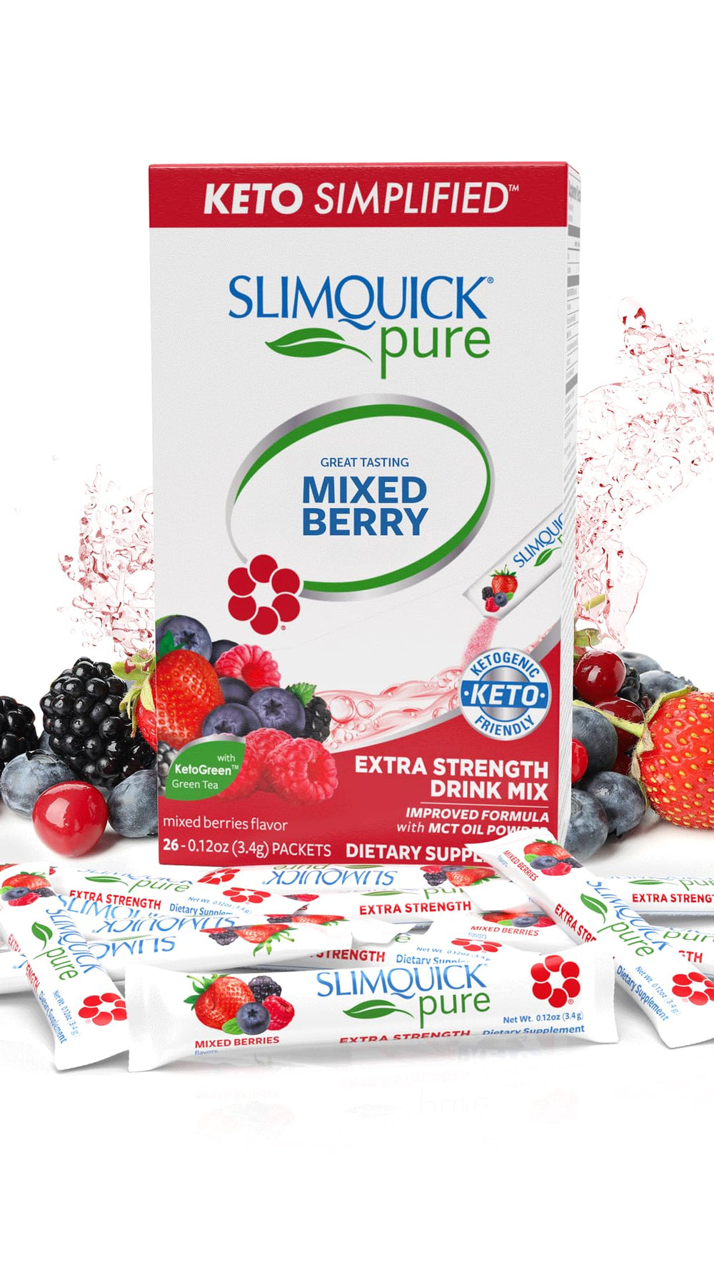 Slimquick Pure 3x extra-strength mixed berry drink mix bottle pour for metabolism support