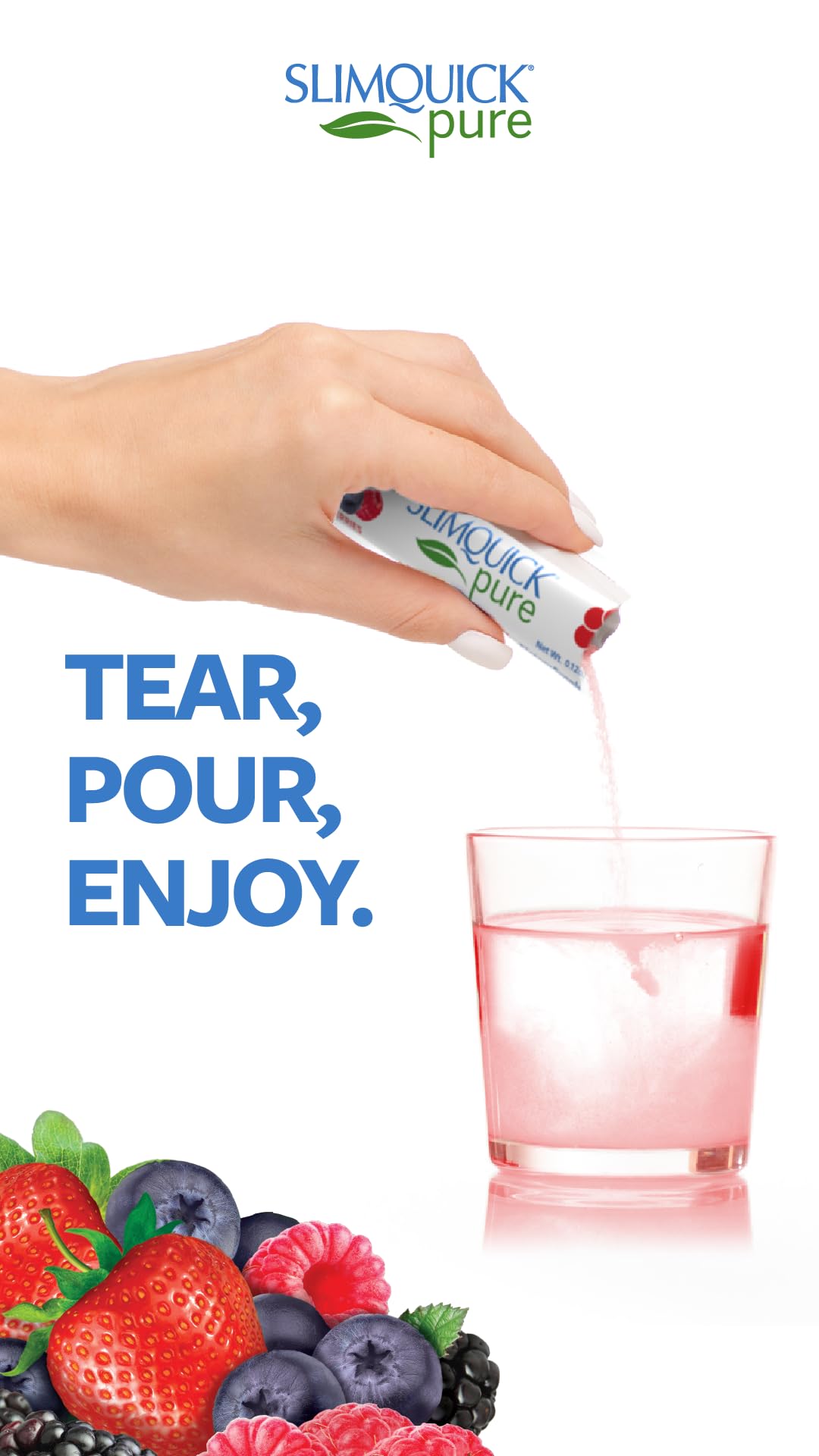 Fresh water bottle and glass alongside Slimquick Pure 3x for on-the-go hydration