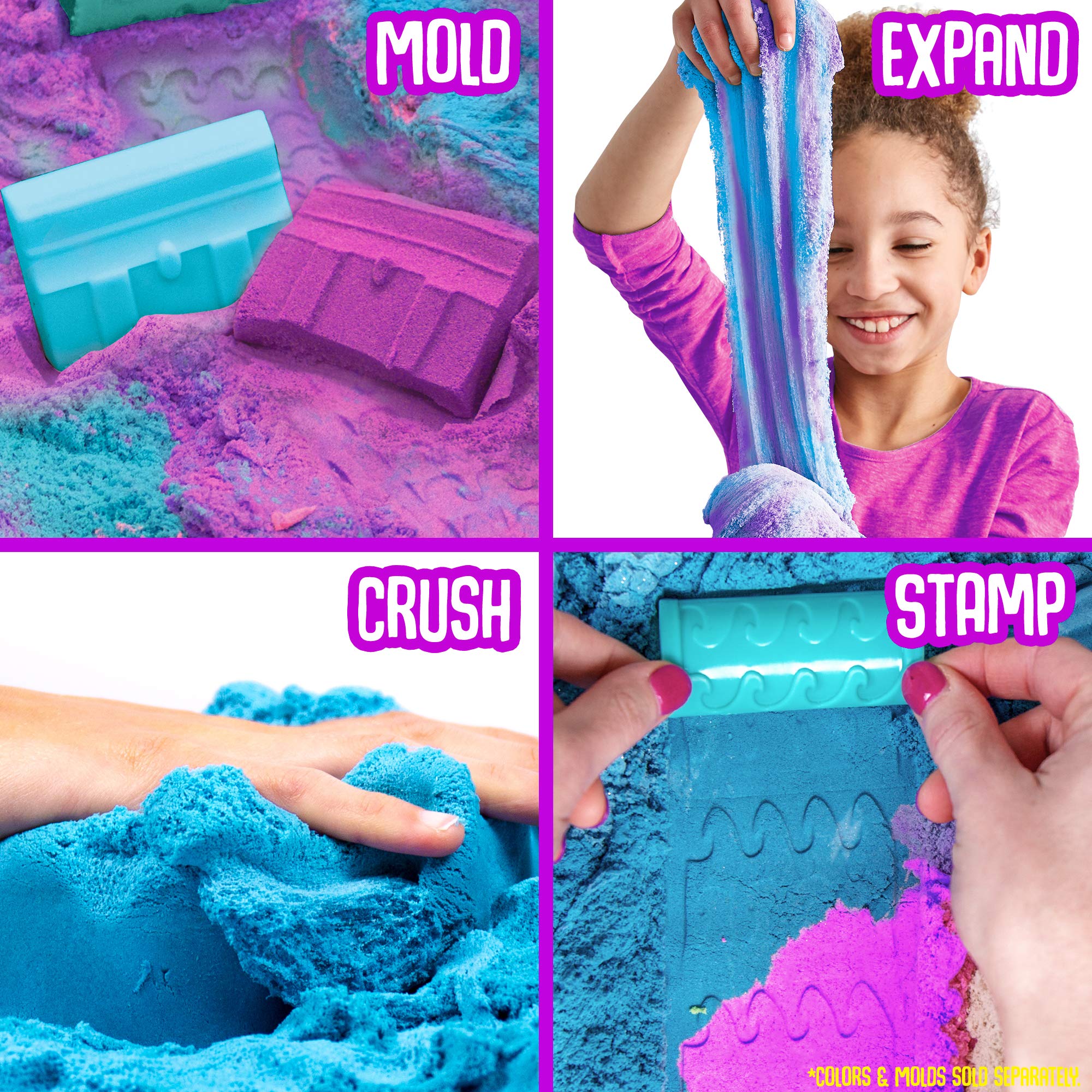 SLIMYSAND blue and purple marble texture highlights stretchable, moldable sensory sand.
