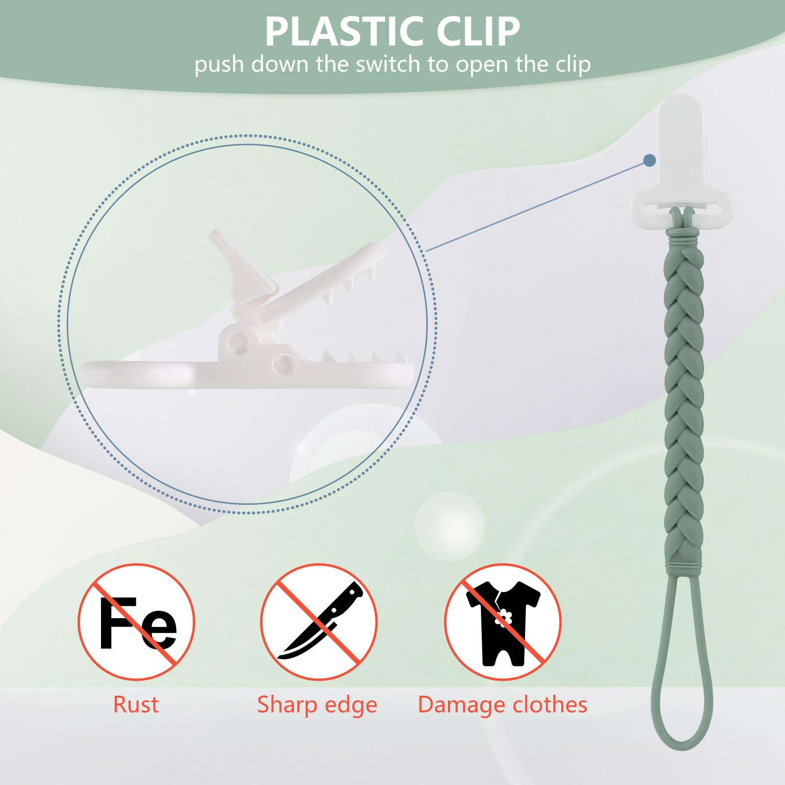 Slotic four-pack pacifier clips – front view highlighting woven rope design for stylish baby gear.