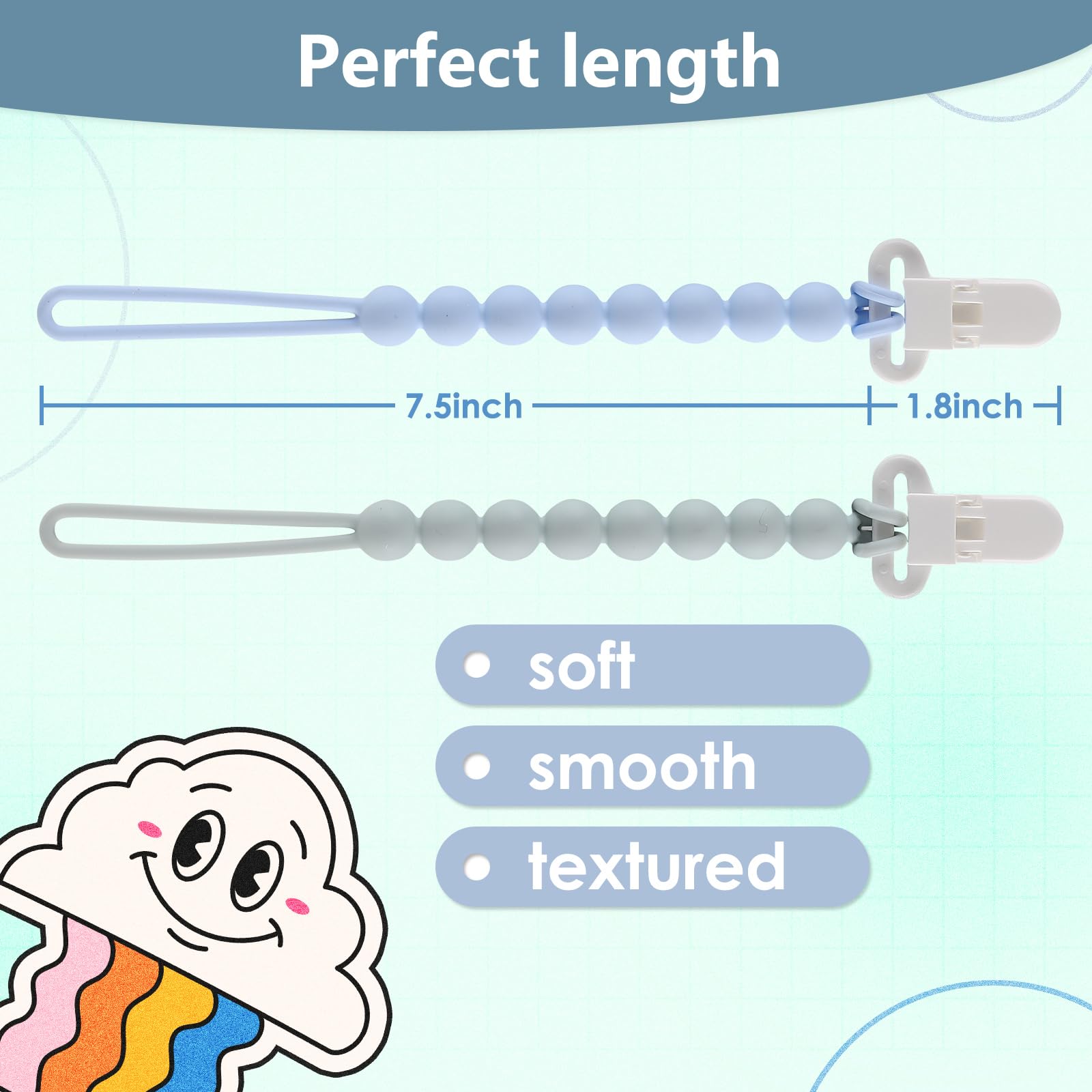 Slotic easy-attach pacifier clip in blue for busy parents on the go.