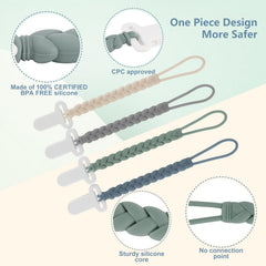 Slotic grey pacifier clip – closeup of rust-free, durable plastic for easy cleaning and safety.