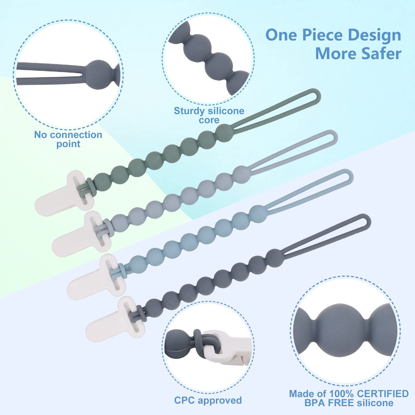 Slotic pacifier clip attached to baby clothing during outdoor stroll