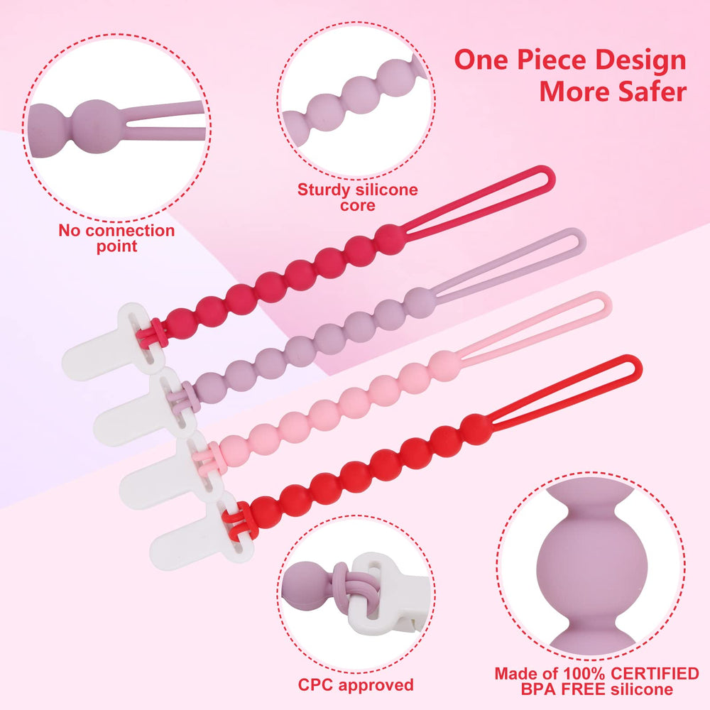 Slotic pacifier clip pink silicone beads are food-grade and baby-safe