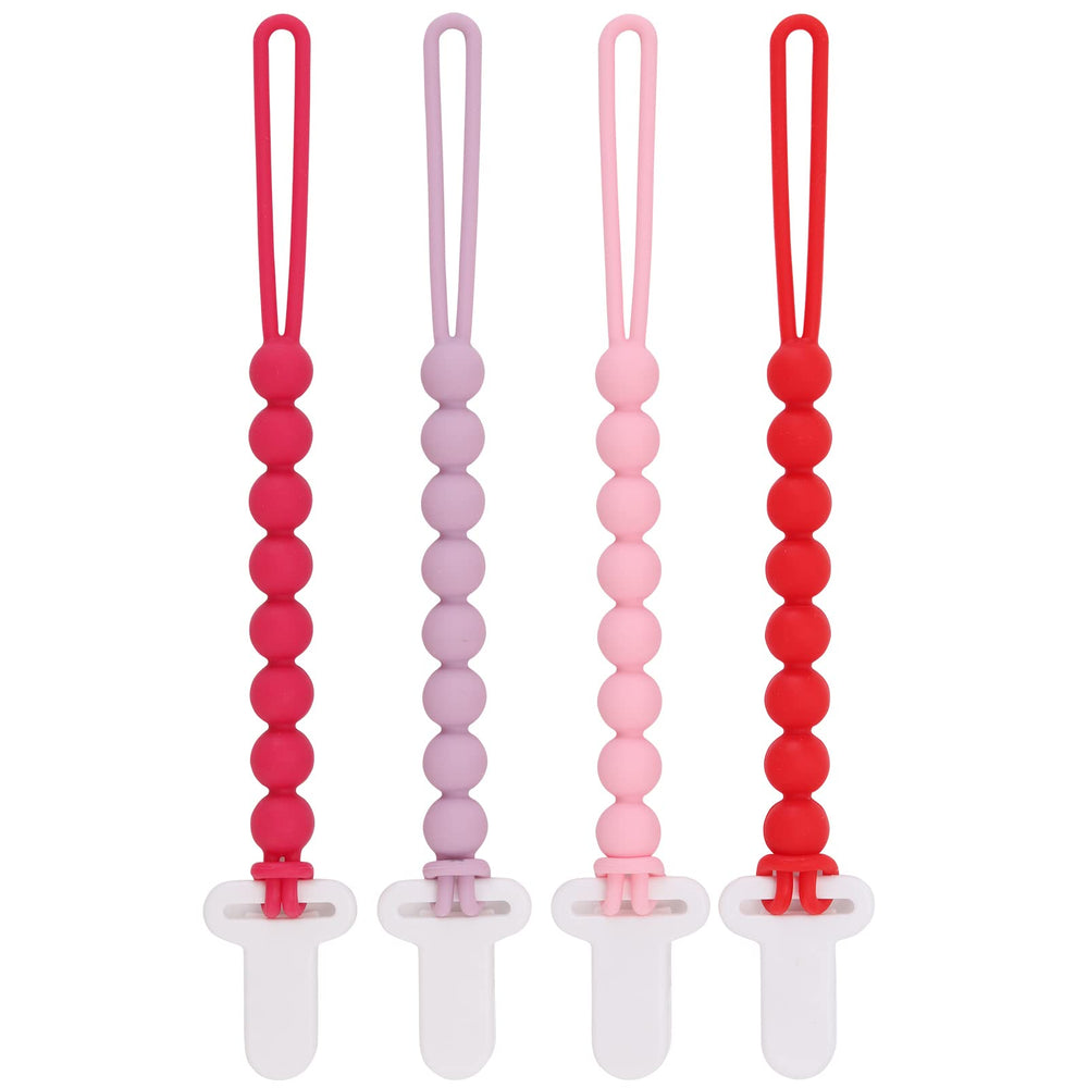 Slotic pacifier clip pink one-piece beads keeps pacifier secure and clean