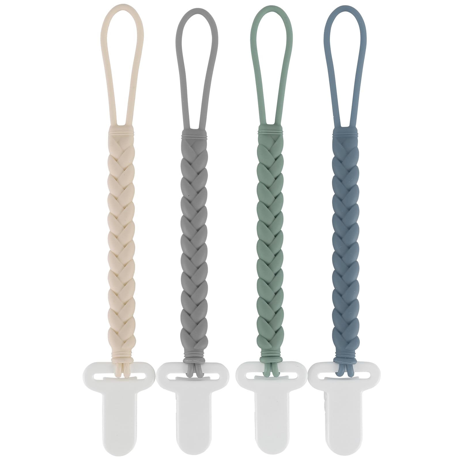 Slotic pacifier clip with woven rope – closeup shows sturdy silicone grip for secure pacifier use.
