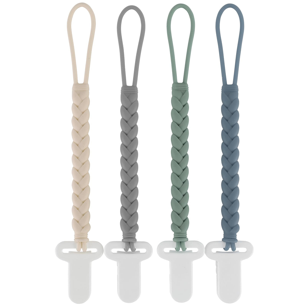 Slotic pacifier clip with woven rope – closeup shows sturdy silicone grip for secure pacifier use.