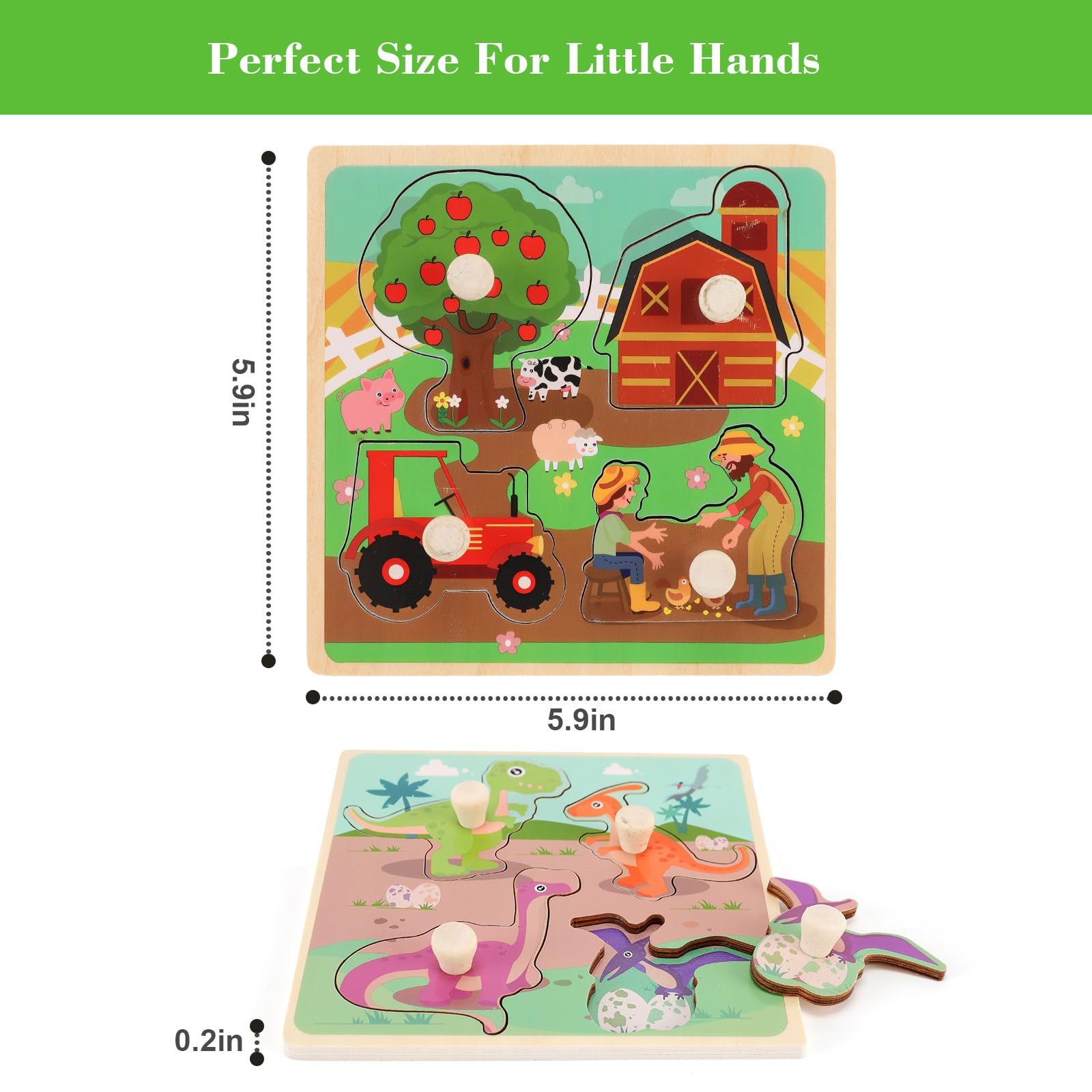 Slotic wooden peg puzzles dinosaur puzzle – vivid dinos boost focus and fine motor play.