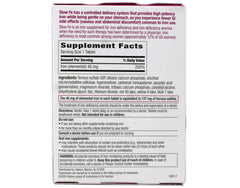 Slow Fe bottle back displays dosage guidance for daily use.