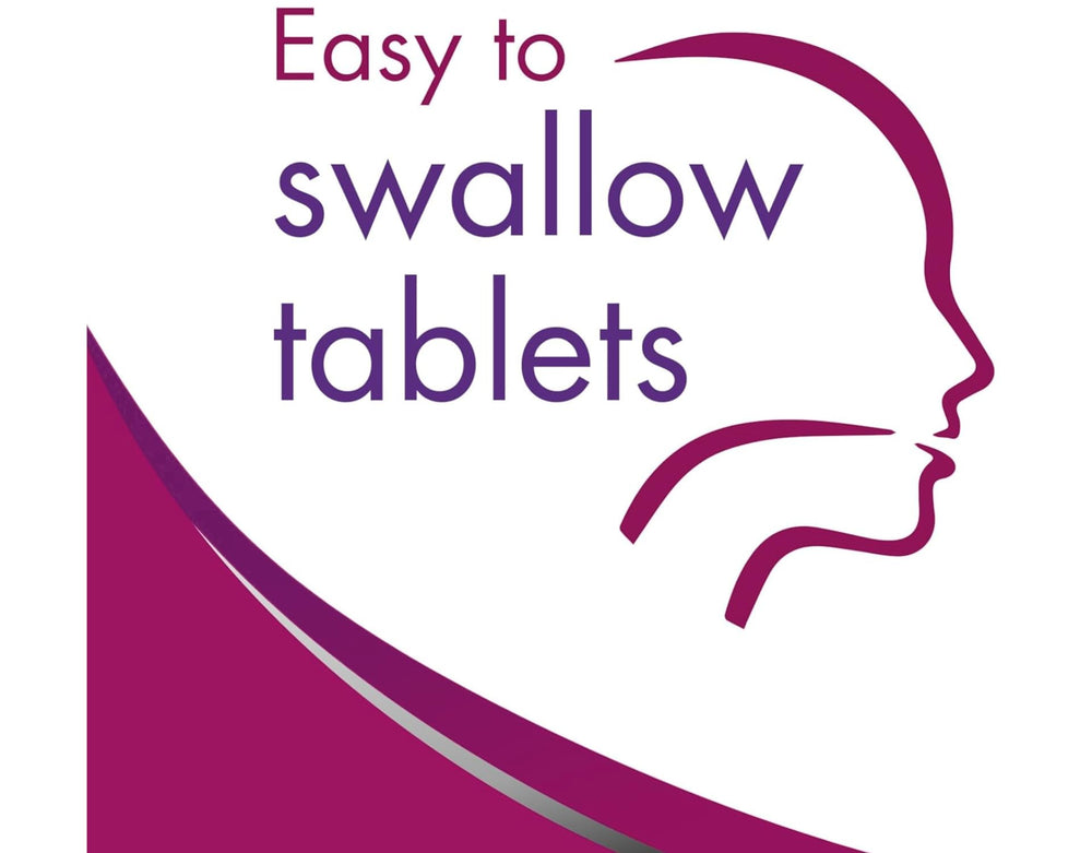Slow Fe tablets in hand illustrate easy-to-swallow size.