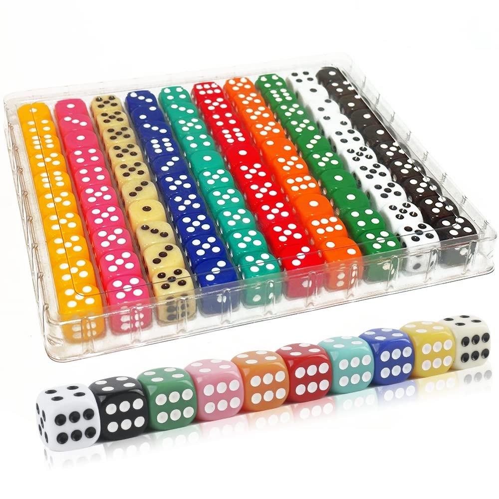 SLSESIN 100-piece 16mm dice set in vibrant colors for easy gameplay.
