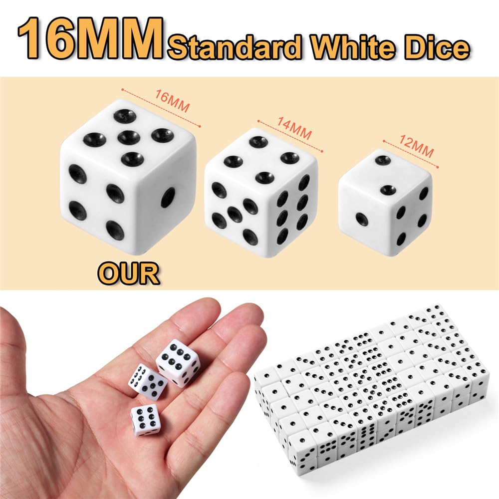 SLSESIN 16mm white opaque dice with easy readability for play.
