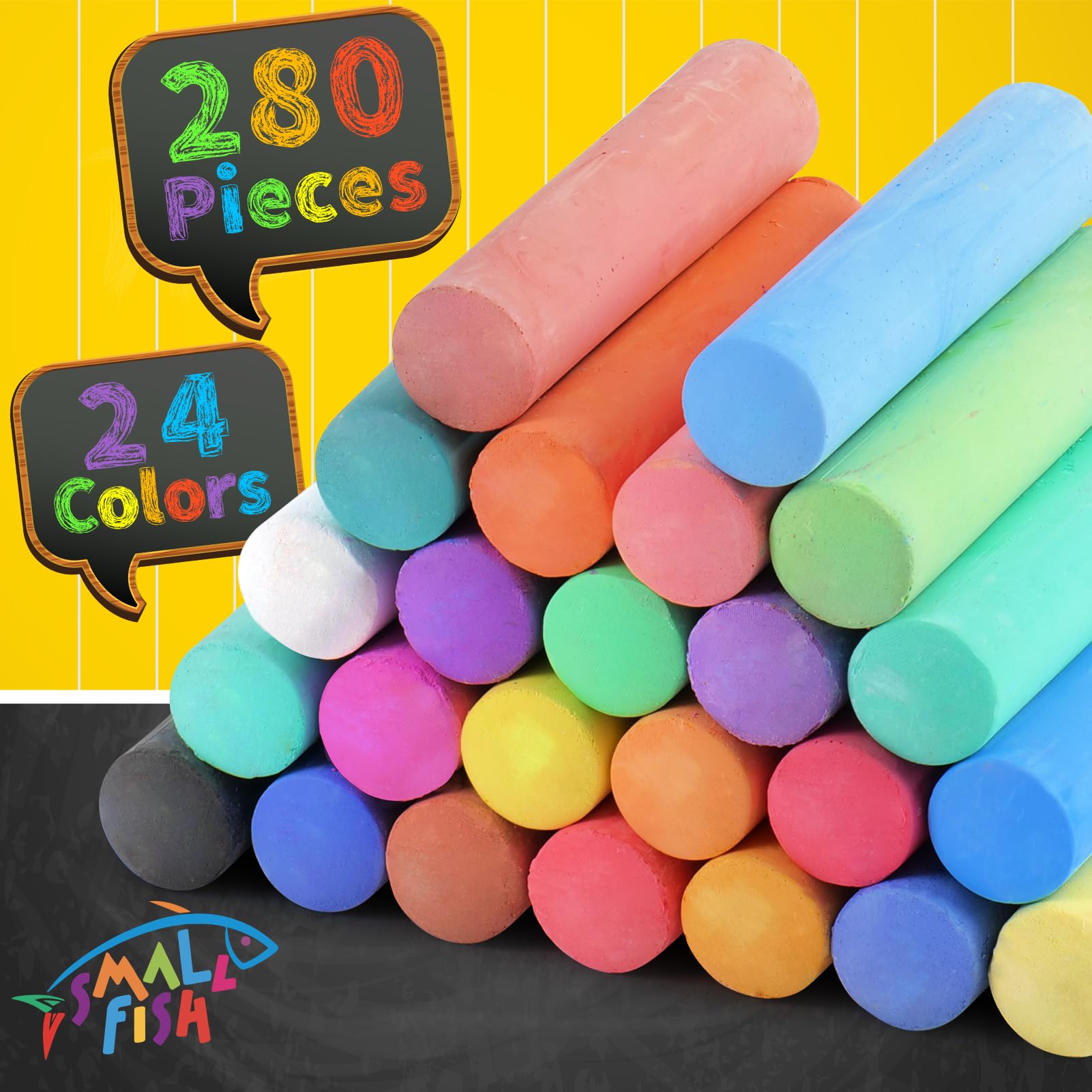SMALL FISH 24-color chalk set laid out in bright hues for vivid outdoor drawings.