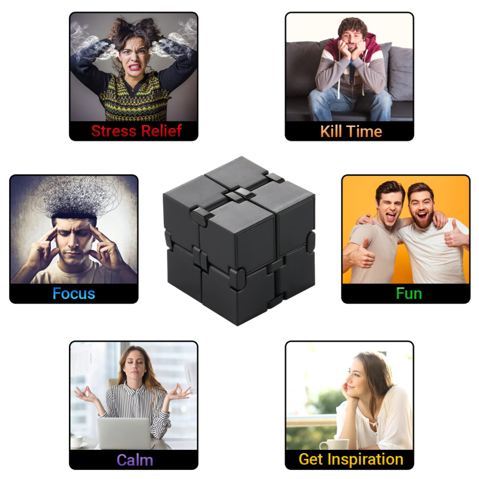 Small Fish Infinity Cube on a desk as a compact focus aid for work or study.