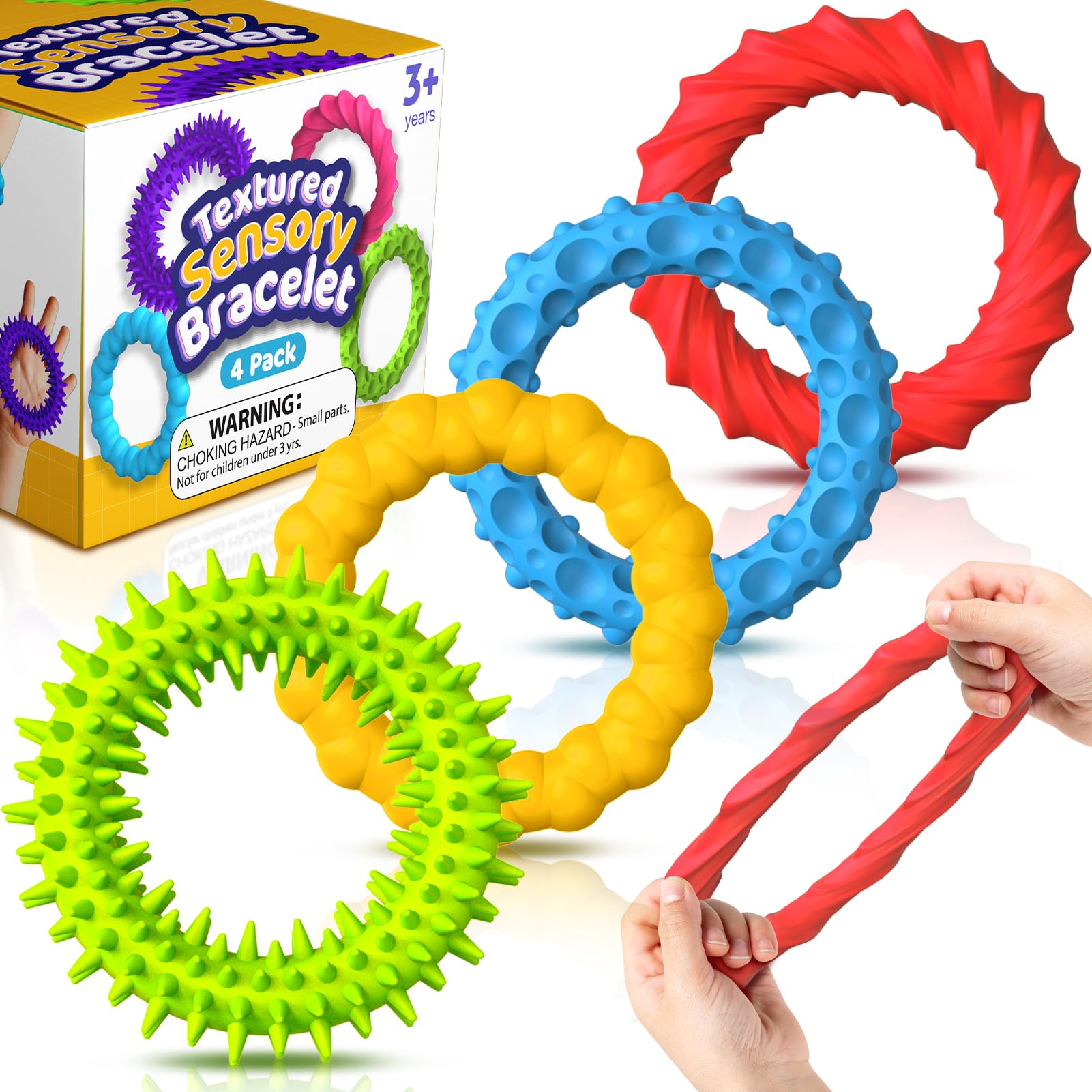 Small Fish 4-pack bracelet front view shows vibrant colors for focus