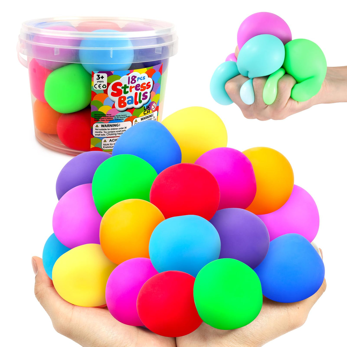 Small Fish squishy stress ball 18-pack in bright colors for calming stress and focus.