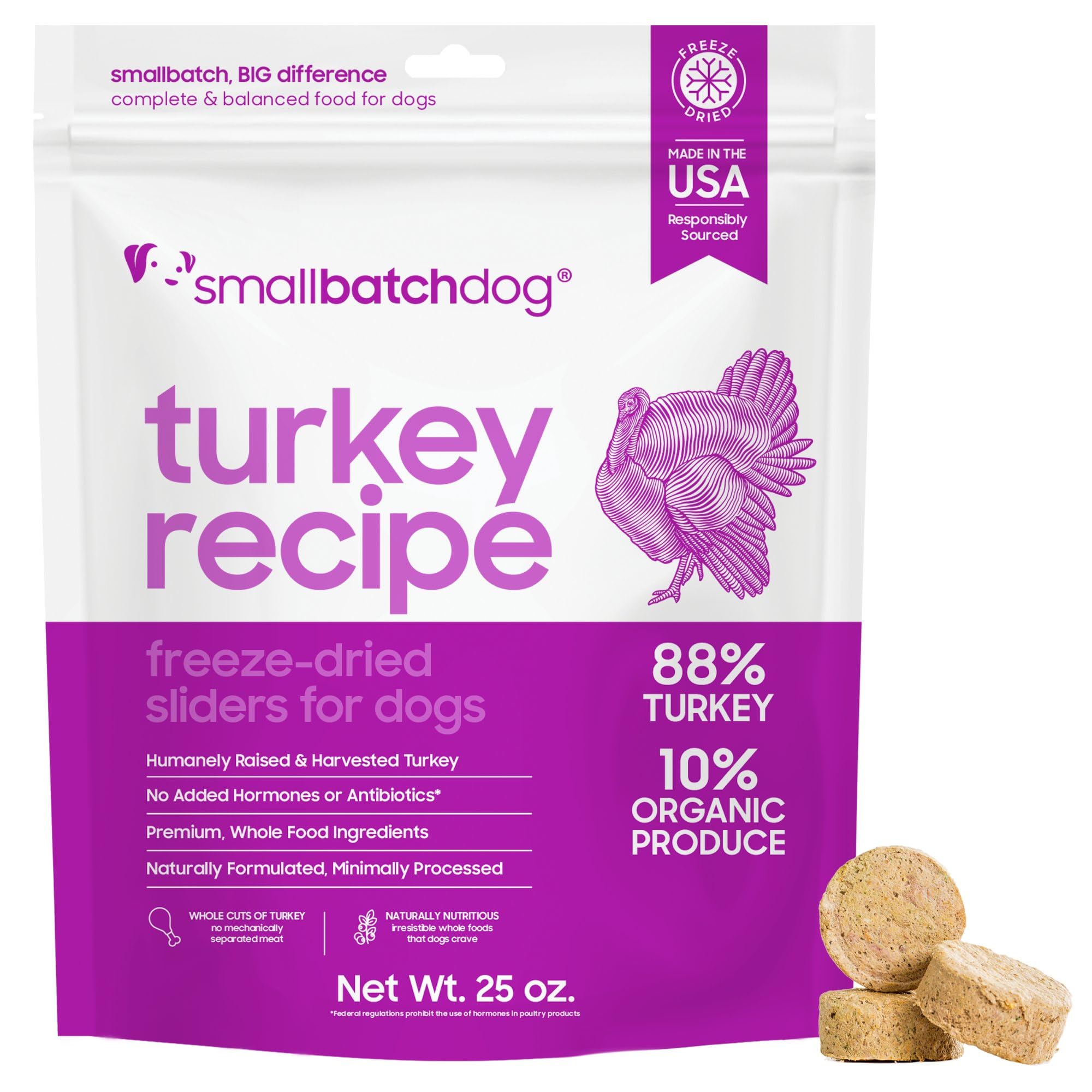 Smallbatch Pets Freeze Dried Turkey Recipe bag for convenient raw feeding at home