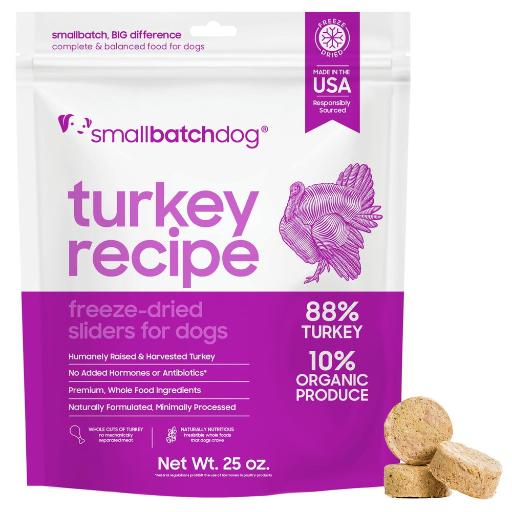Smallbatch Pets Freeze Dried Turkey Recipe bag for convenient raw feeding at home