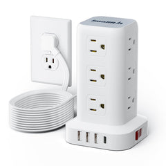 SMALLRT 16-in-1 tower power strip with USB-C powering multiple devices efficiently.