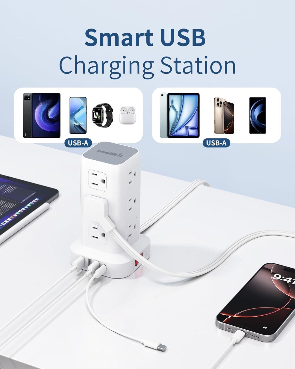 SMALLRT twelve AC outlets accommodate multiple home office devices.
