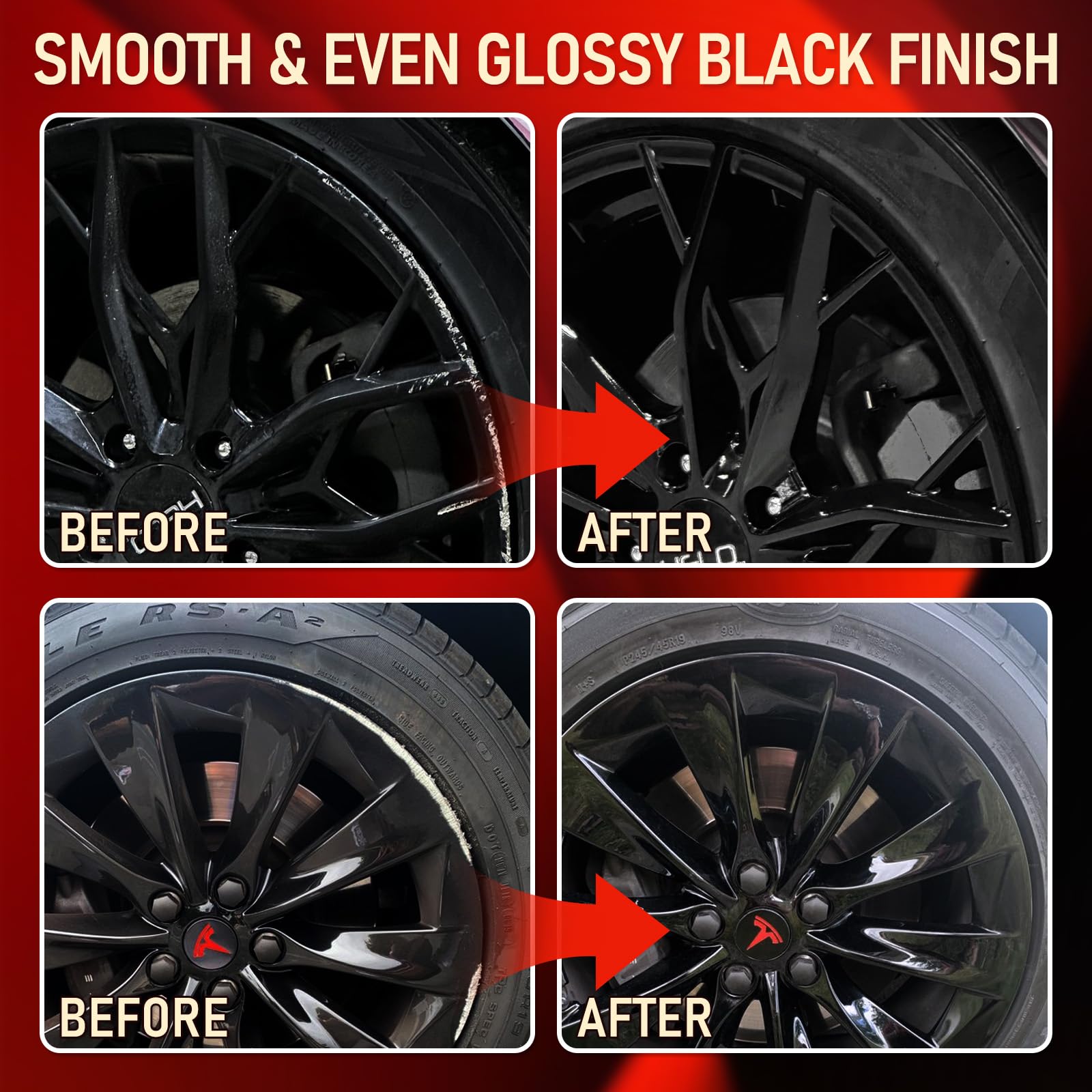 SMAPHY color-matching black wheel coating preserves OEM gloss on most wheels.