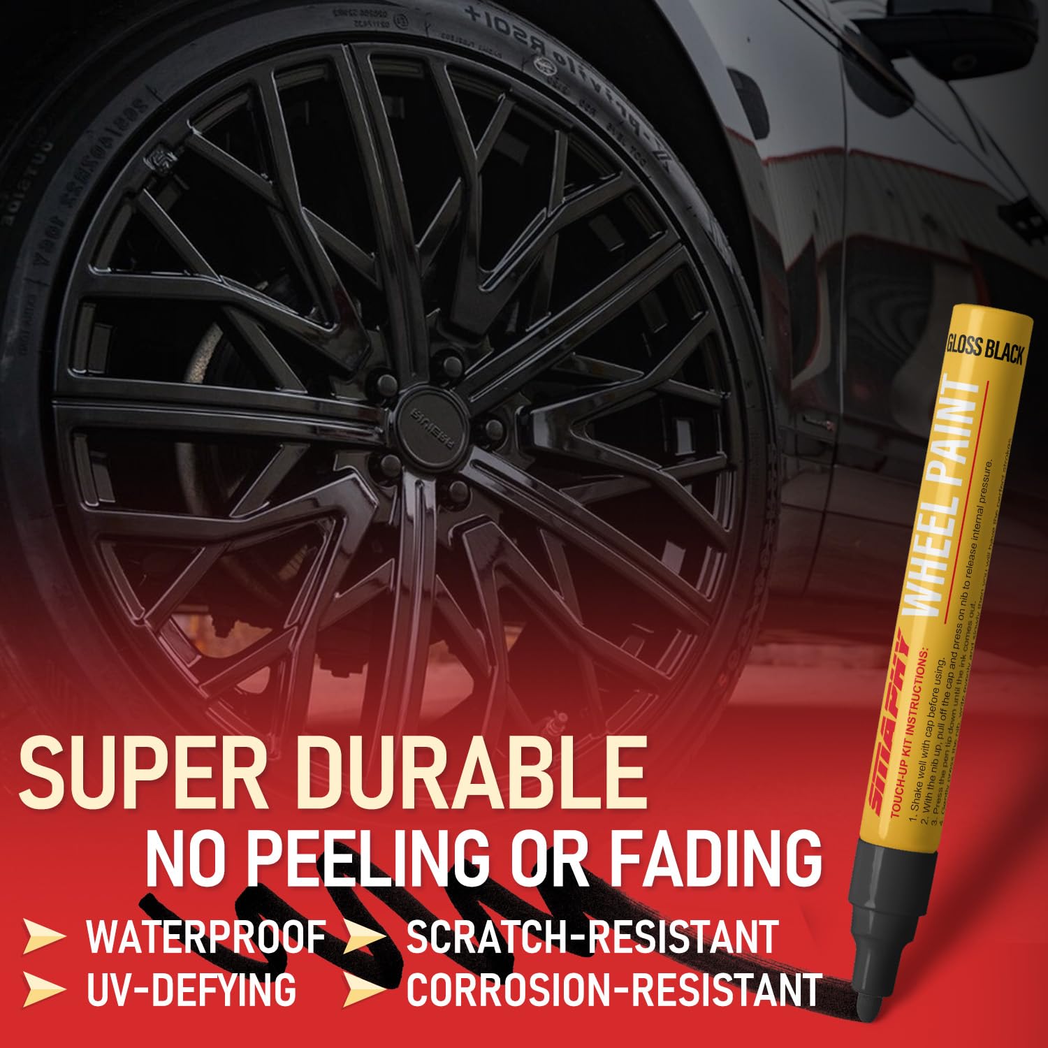 SMAPHY repaired wheel with glossy black finish