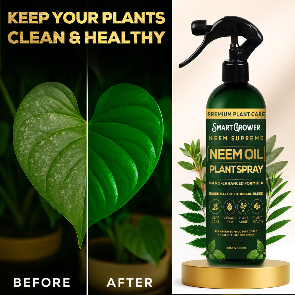 Smart Grower Neem Oil Spray applied to leaf surface for cleansing