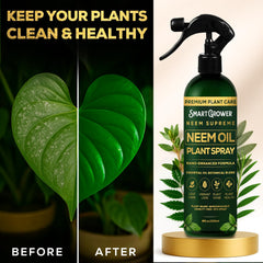 Smart Grower Neem Oil Spray applied to leaf surface for cleansing