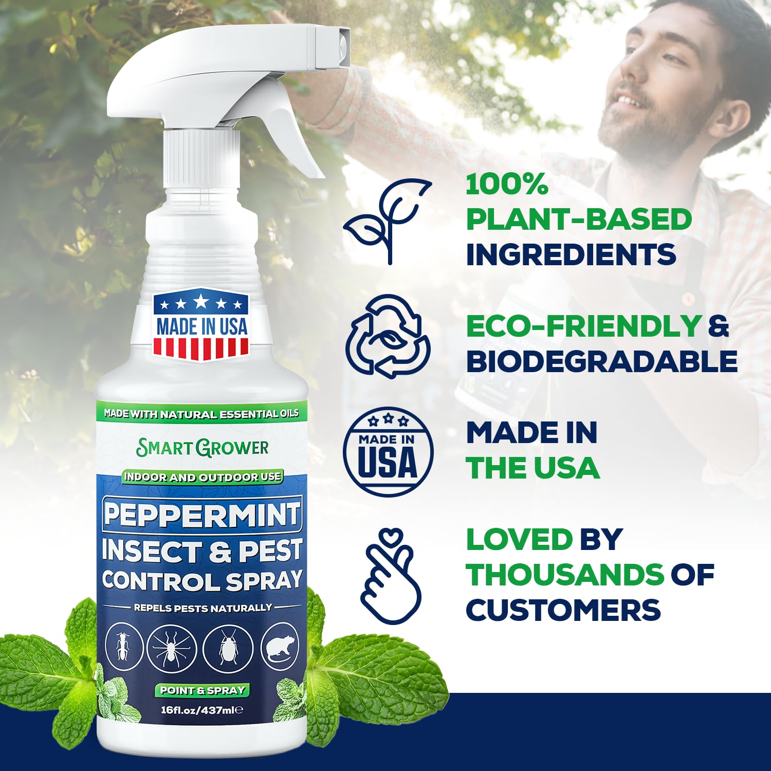 Smart Grower 16oz peppermint oil bottle front view.