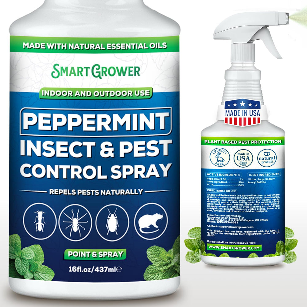 Smart Grower peppermint oil spray bottle for home pest deterrence.