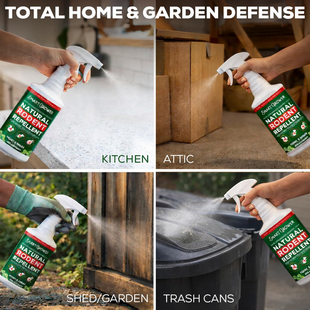Smart Grower mint-scented spray leaves a fresh aroma while repelling rodents.