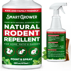 Smart Grower Peppermint Oil Spray bottle helps deter rodents with natural mint scent.