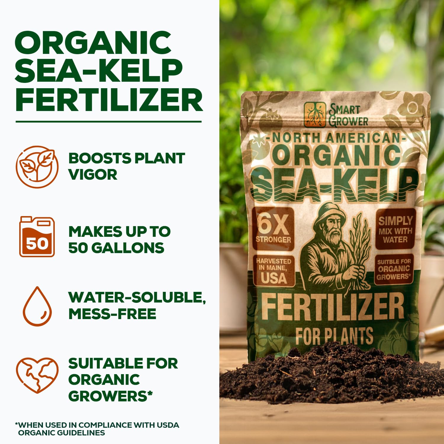 Smart Grower sea kelp powder dissolves quickly for easy nutrient boosting.