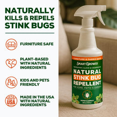 Smart Grower stink-bug-spray patio area showcases outdoor plant-based repellent for garden use.