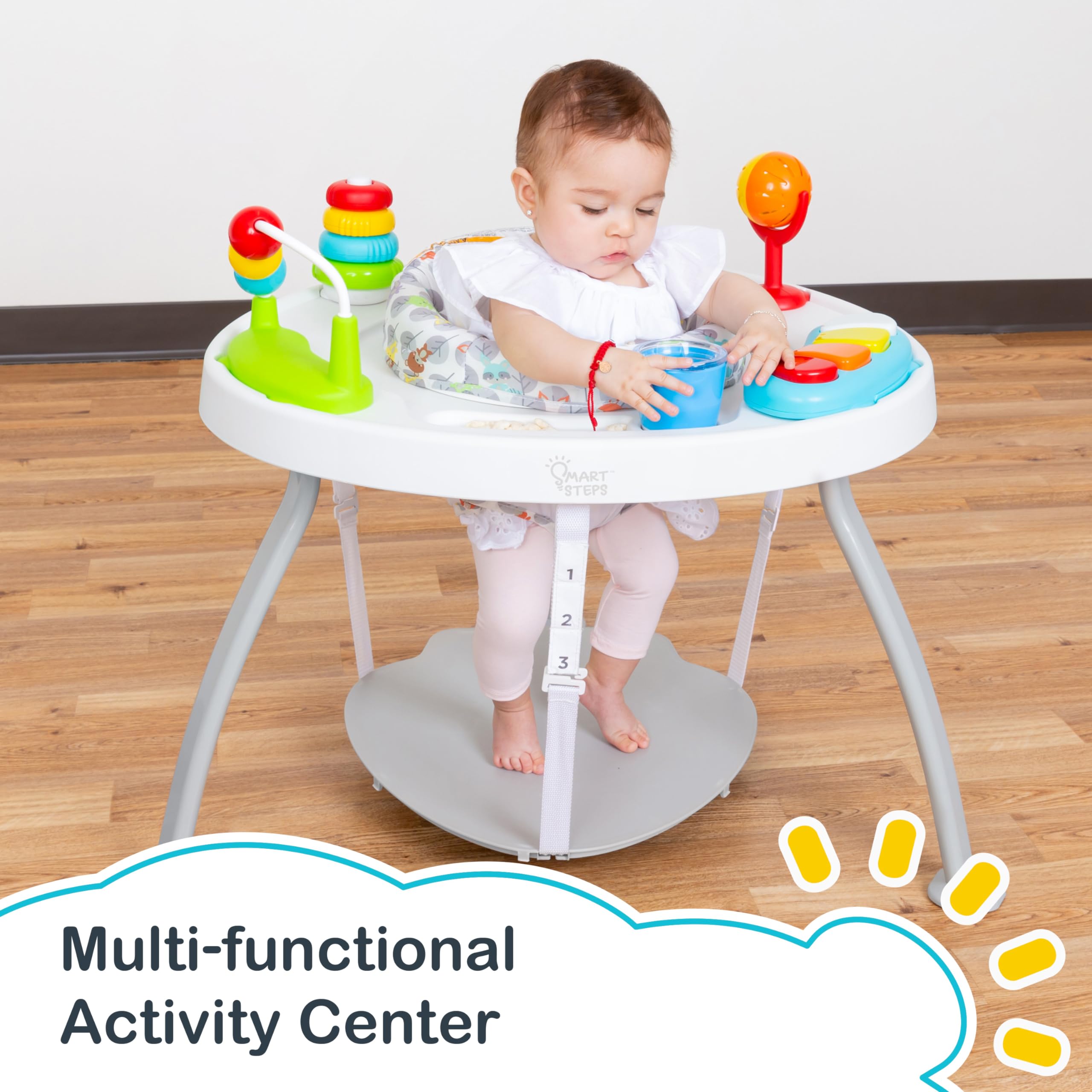 Smart Steps Bounce N’ Play 3-position bouncing board adapts to growth.