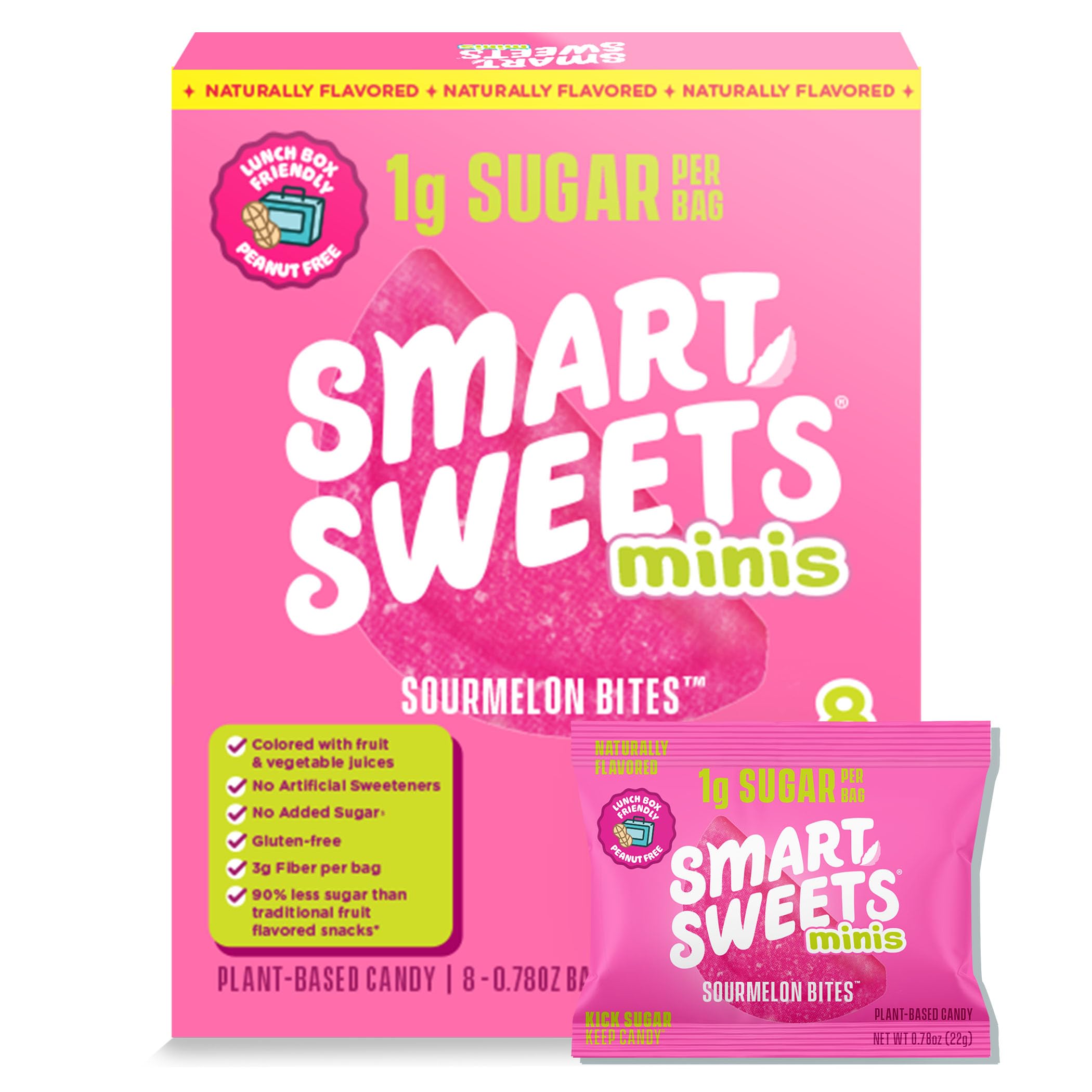 SmartSweets Sourmelon Bites multipack front view, low sugar snack option for kids.