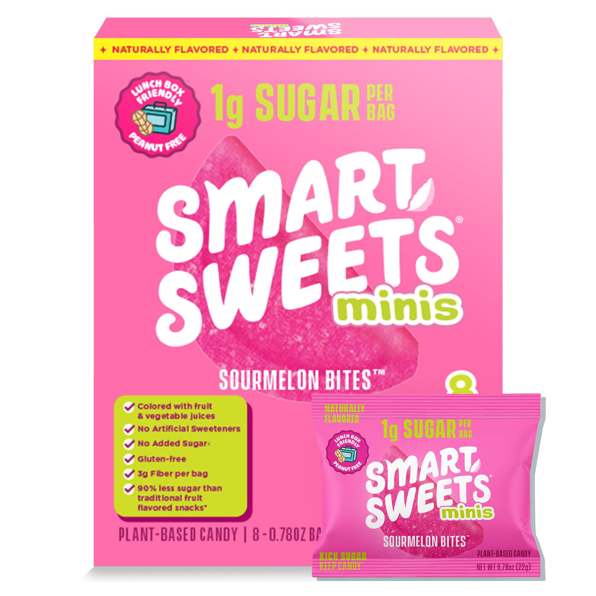 SmartSweets Sourmelon Bites multipack front view, low sugar snack option for kids.