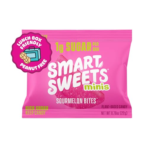 Nutrition label glimpse of SmartSweets Sourmelon Bites with fiber per bag.