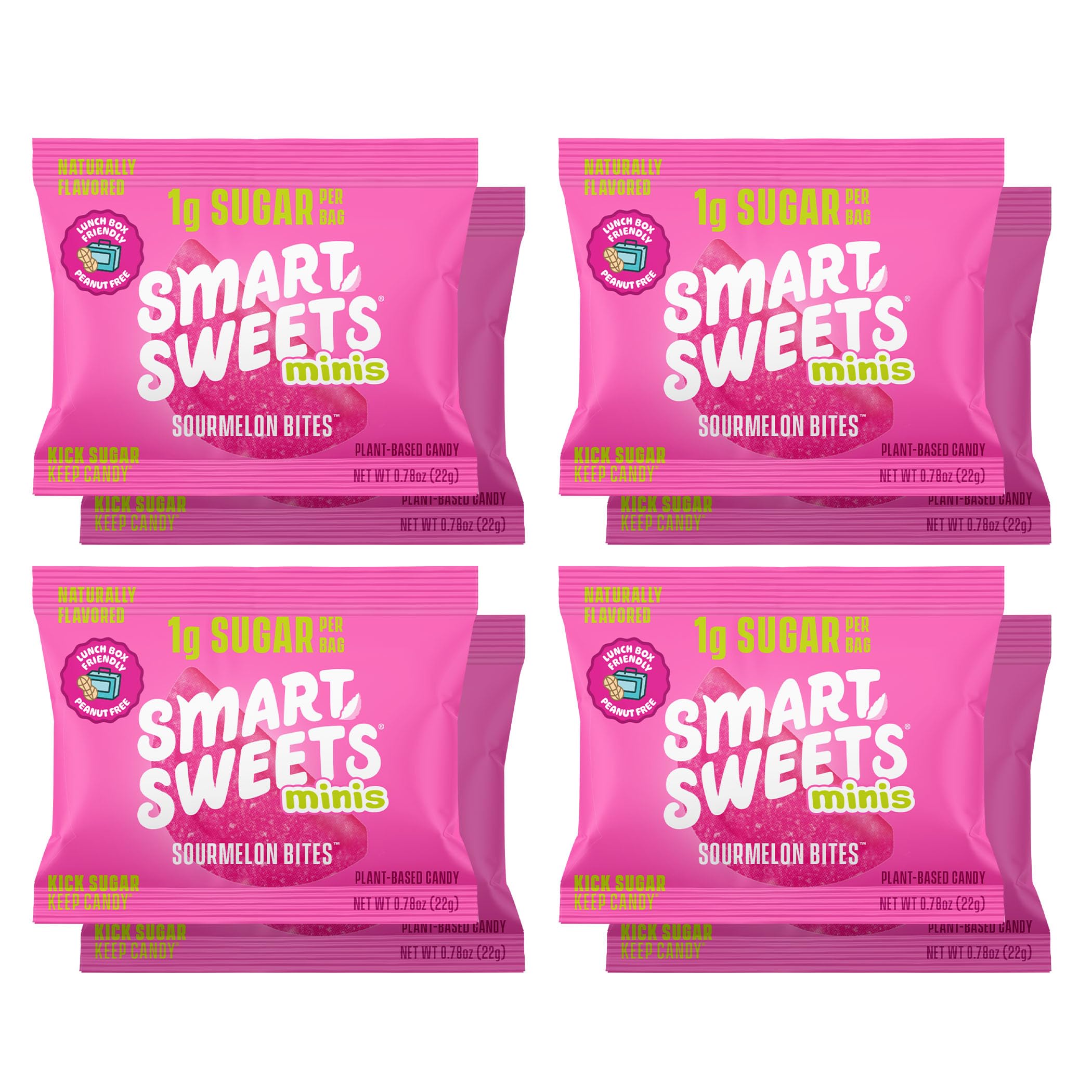 Texture close-up of SmartSweets Sourmelon Bites, berry-tang gummies.