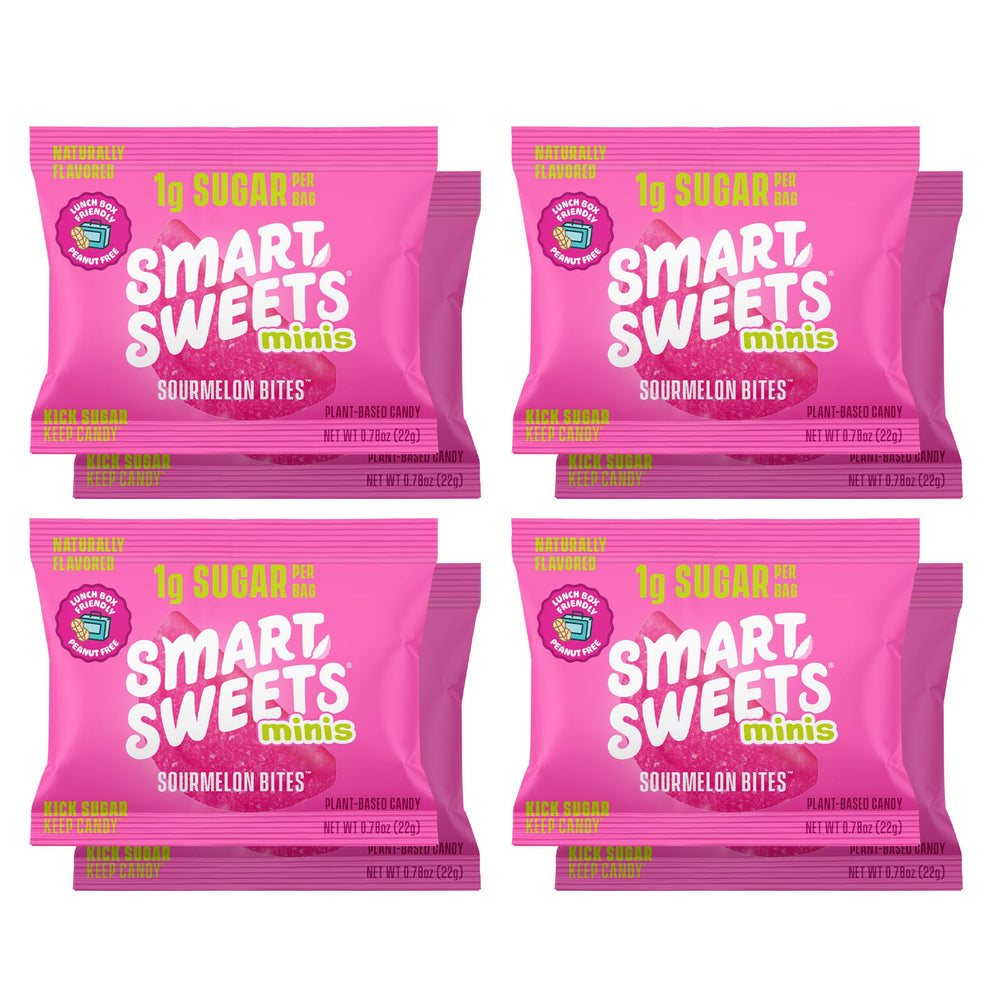 Texture close-up of SmartSweets Sourmelon Bites, berry-tang gummies.
