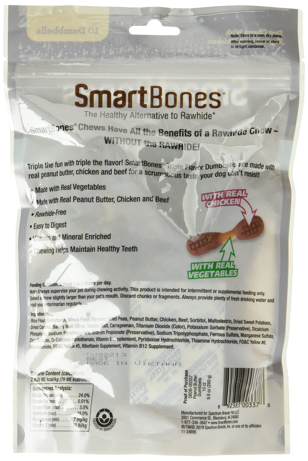 SmartBones halteres saveur triple poulet, goût irrésistible pour chien et mastication.