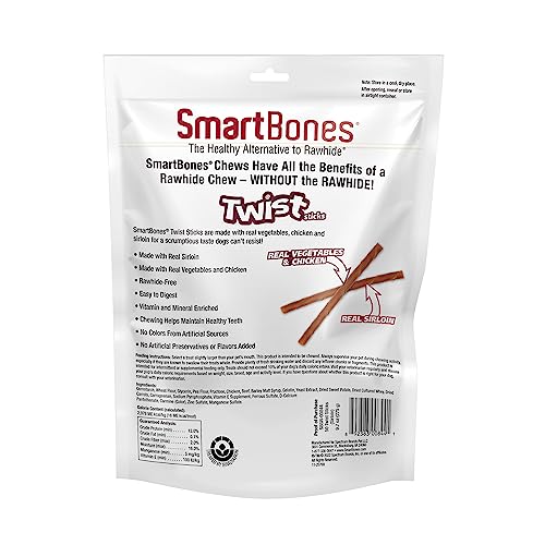 SmartBones Twist Sticks close-up shows twist chew with sirloin and chicken.