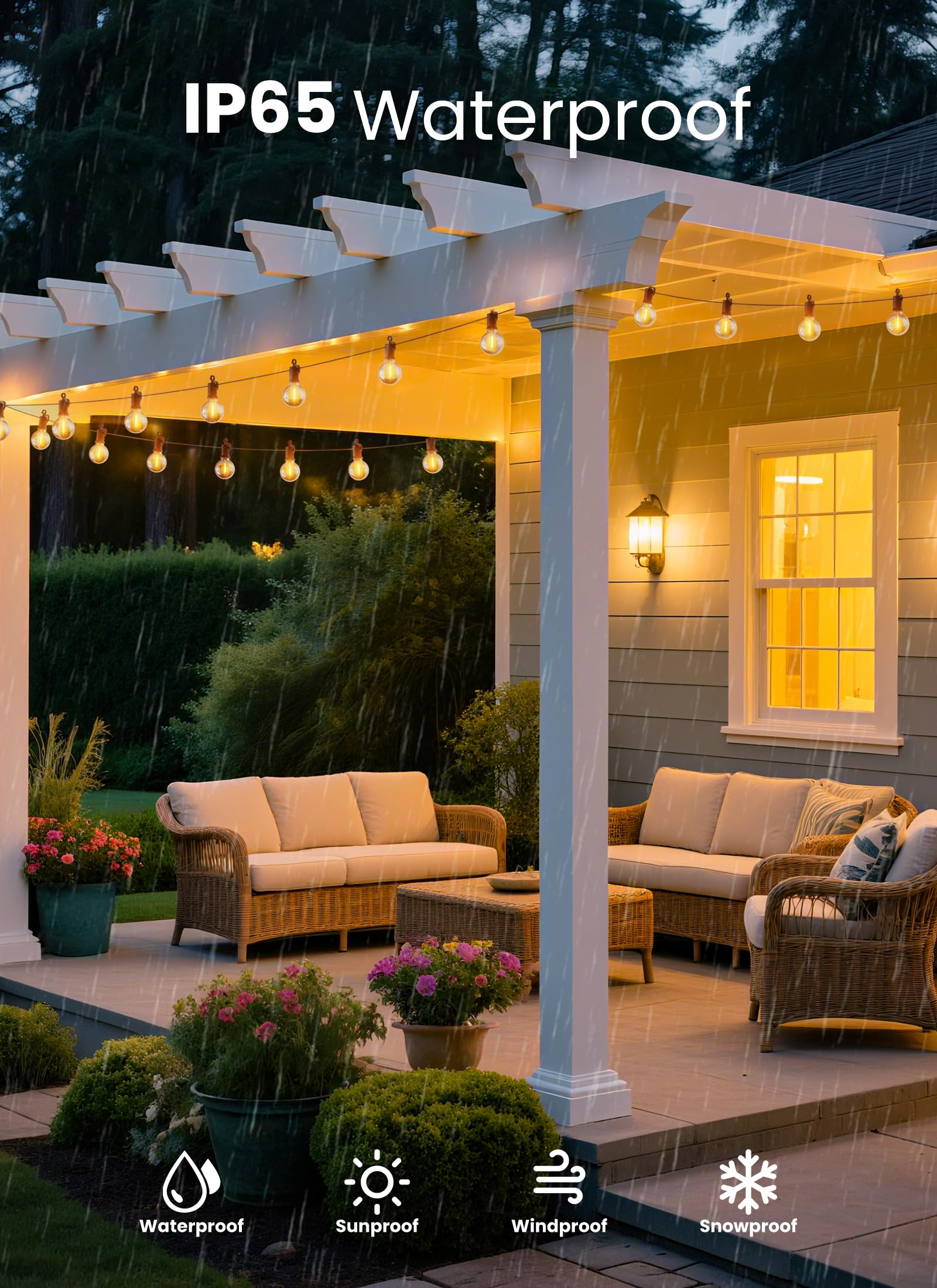 SmartDawn IP65 waterproof outdoor lights withstand rain for year-round décor.