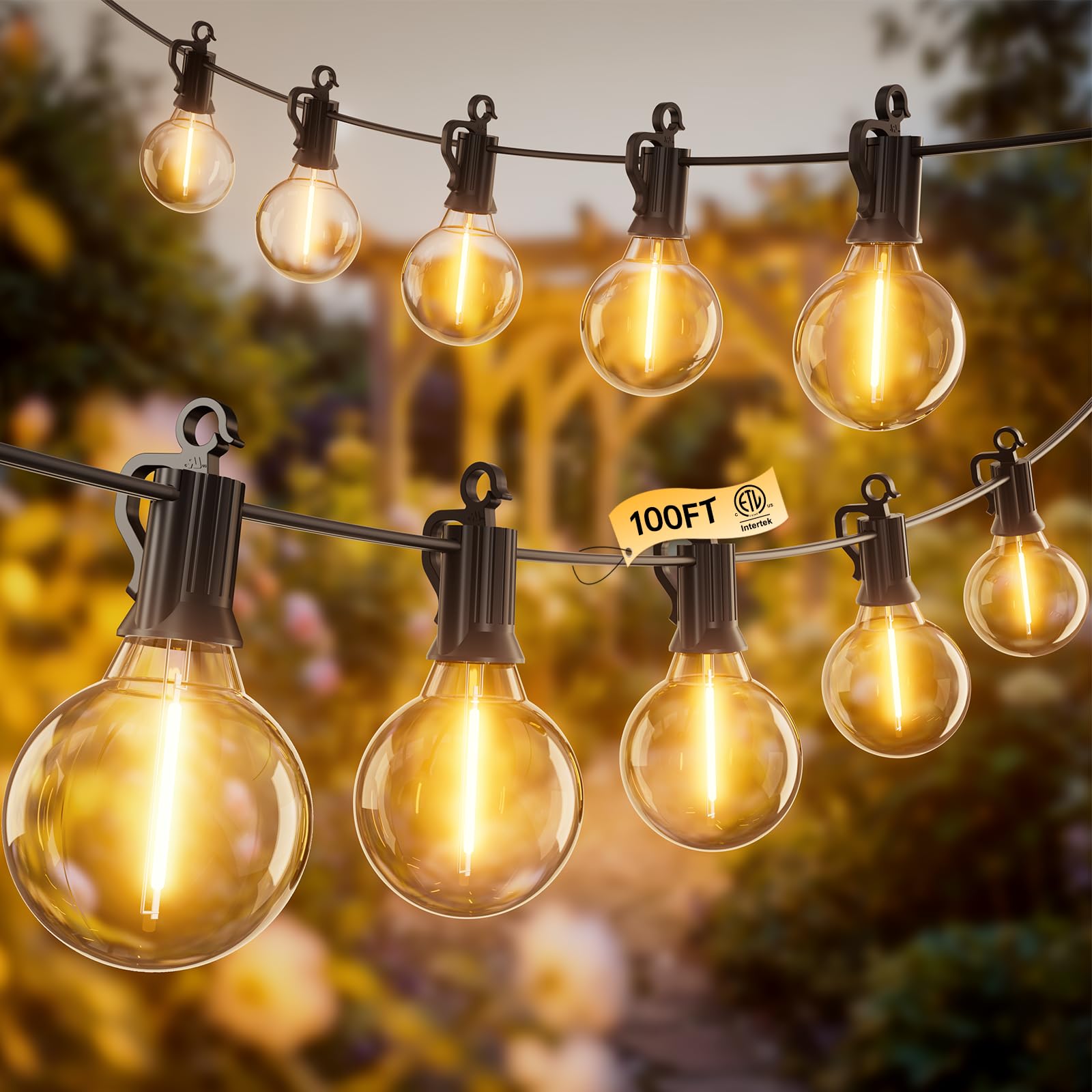 SmartDawn outdoor string lights 100ft with warm Edison bulbs create cozy patio ambiance.