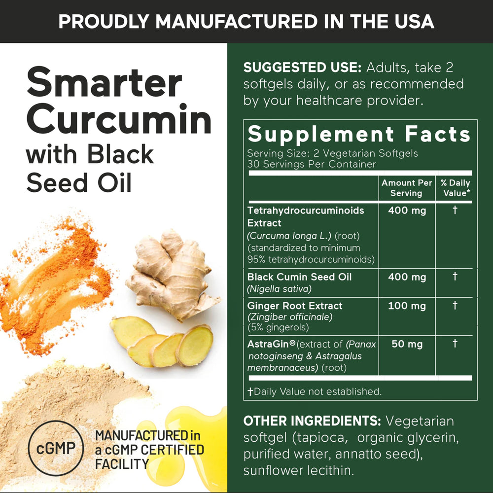 SMARTERNUTRITION Curcumin Softgels with black seed oil depiction for absorption support