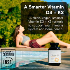 SMARTERNUTRITION D3K2 bottle close-up shows 60 softgels for a 30-day supply.