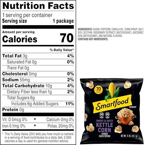 Smartfood kettle corn kernels close-up with vibrant colors