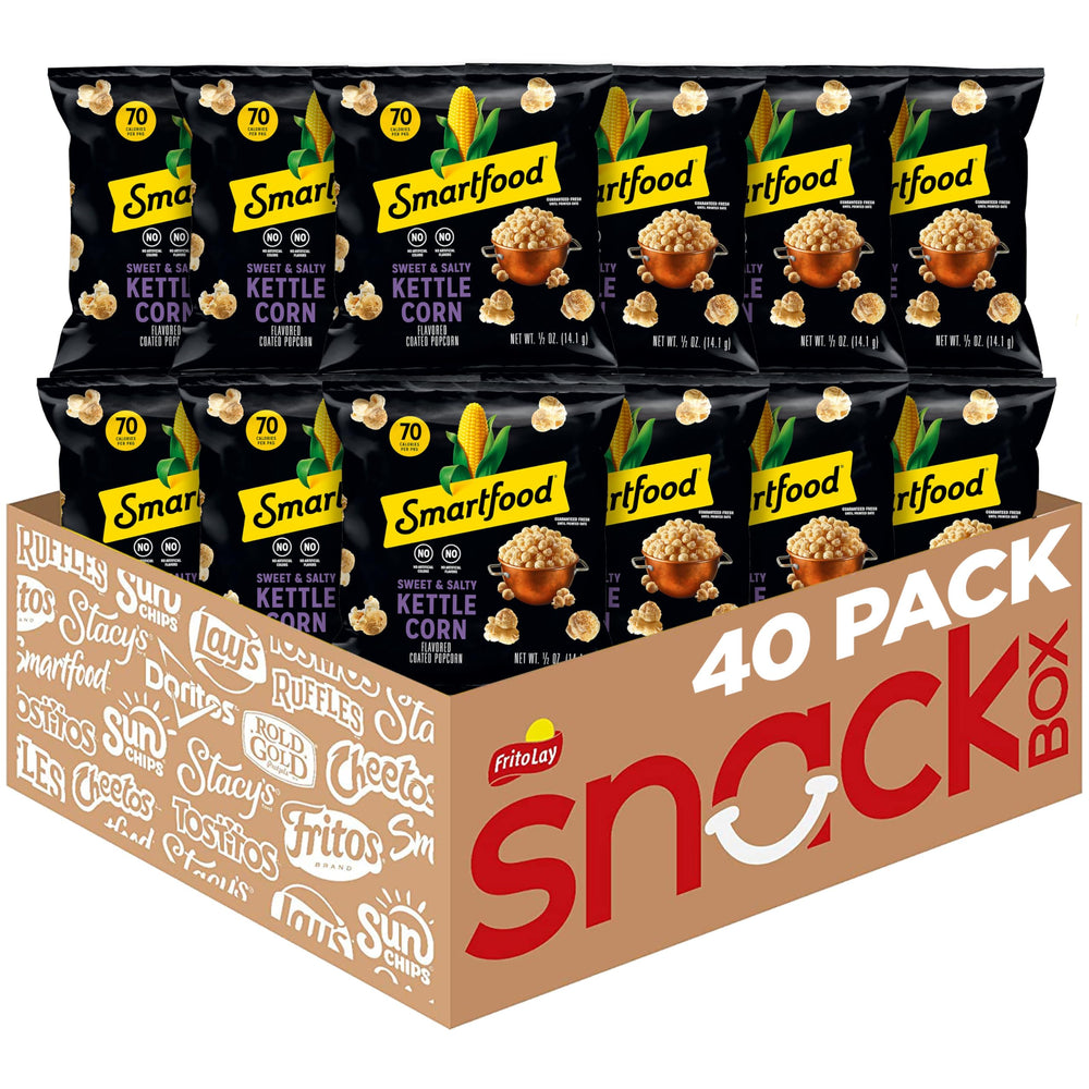 Smartfood Sweet & Salty Kettle Corn packaging showing convenient 0.5 oz on-the-go bags